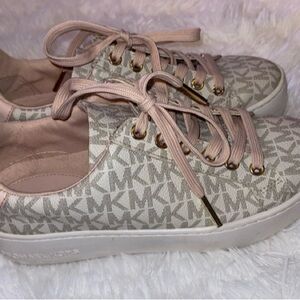 Michael Kors Pink and White Sneakers with Signature MK Design